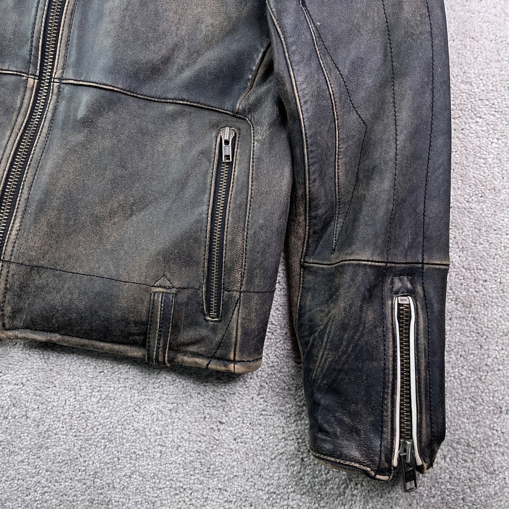 Vintage GAP Leather Jacket Mens Large Brown Faded Moto‎ Biker Racer Street Y2K - Picture 3 of 16